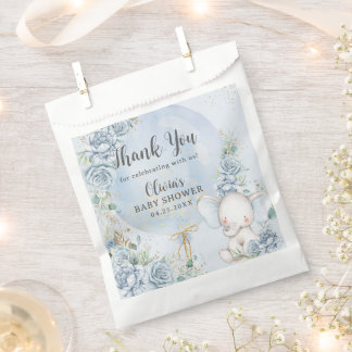 Sacolinha Soft Blue Floral Balloon Elephant Boy Baby Shower