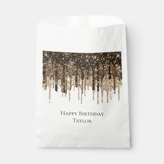 Sacolinha Sorvete de Chocolate Dourado Derramamento de Brilh (Frente)