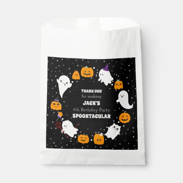 Sacolinha Starry Night com Fantasmas e Pumpkins Halloween (Frente)