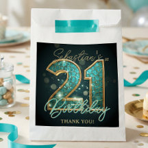 Stylish Teal Gold Mosaic Geometric 21st Birthday