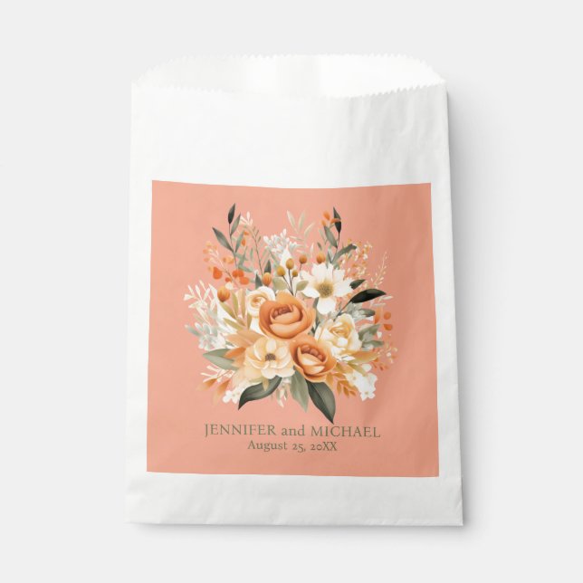 Sacolinha Summer Peach e Green Floral Weding (Frente)