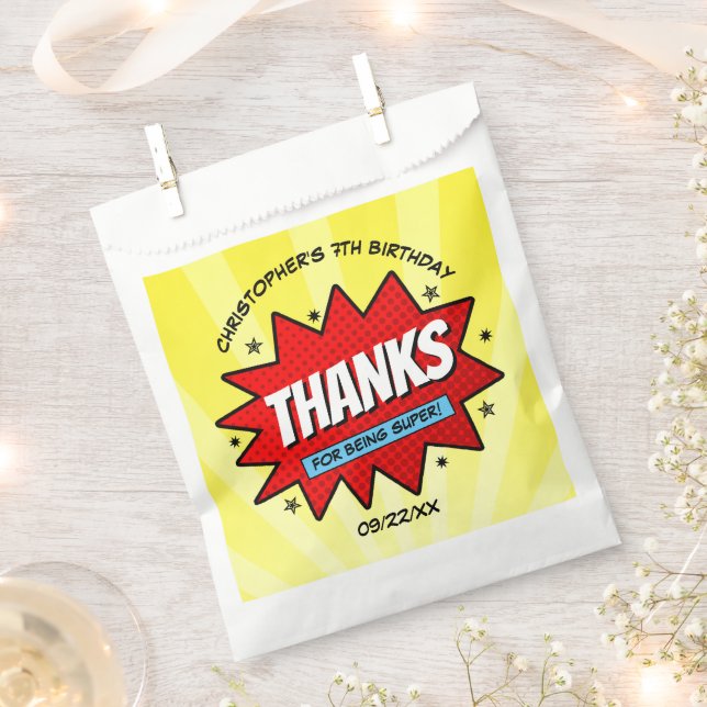 Sacolinha Super Herói Cômica Book Qualquer Idade Aniversário (Cortado)