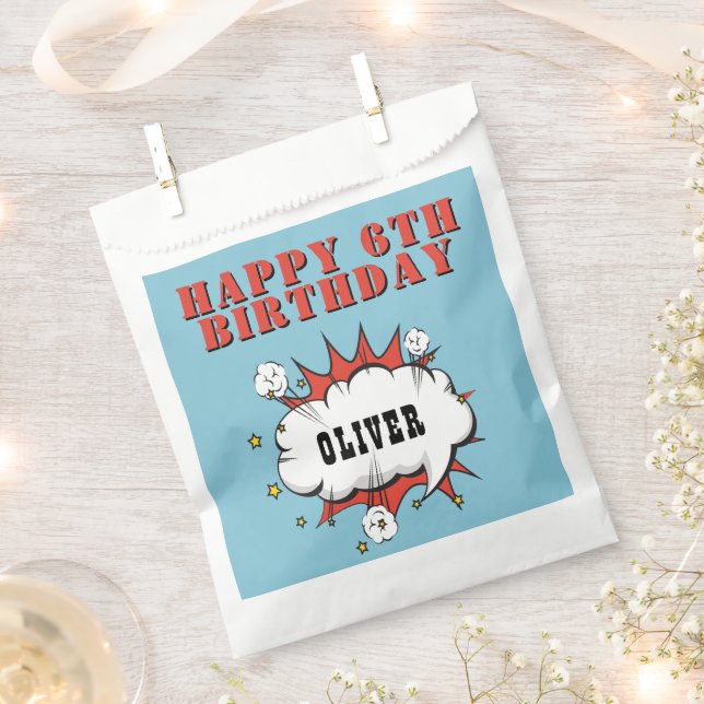 Sacolinha Super Herói da Boca de Discurso Feliz Aniversário (Cortado)