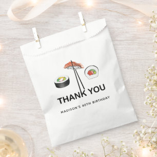 Sacolinha Sushi Birthday Personalizado Branco Negro Obrigado