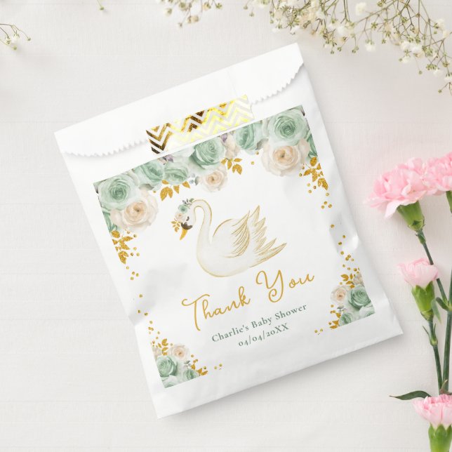 Sacolinha Swan Sage Green Rosas Chá de fraldas Muito Obrigad (Selado)