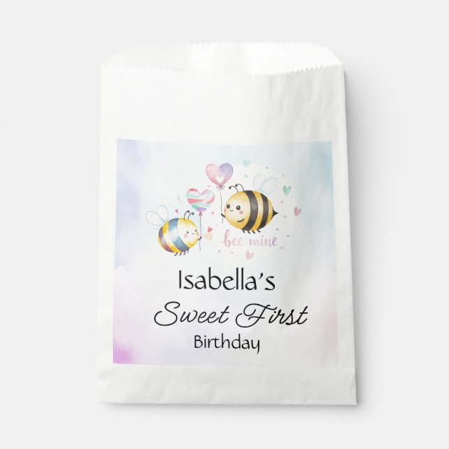 Sacolinha Sweet Bee First Birthday Personalized  (Frente)
