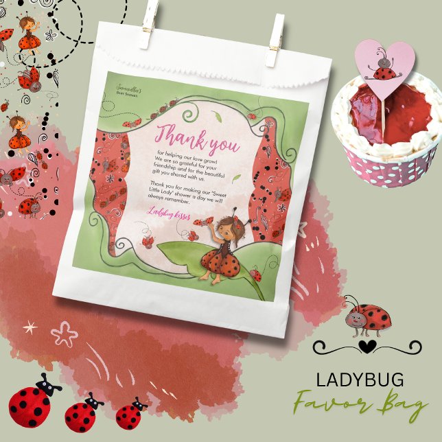 Sacolinha Sweet Little Lady Ladybug Baby Shower Thank You  (Sweet Little Lady Ladybug Baby Shower Thank You Favor Bag)