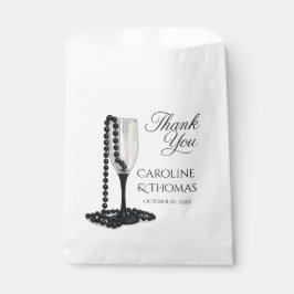 Sacolinha Taca de Casamento Champanhe Pérola Preto e Branco