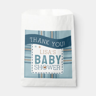 Sacolinha Tartan Teddy Bear, Baby Boy Shower Customizable