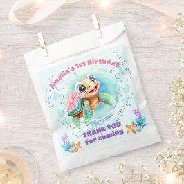 Sacolinha Tartaruga-do-mar-branca primeiro aniversario cor-d