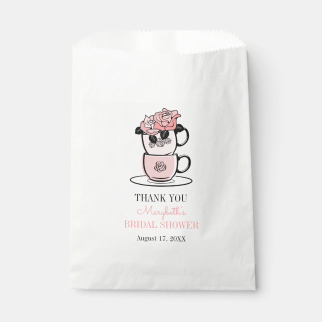 Sacolinha Tea Teacup Flowers Chá de panela Favor Bolsas (Frente)