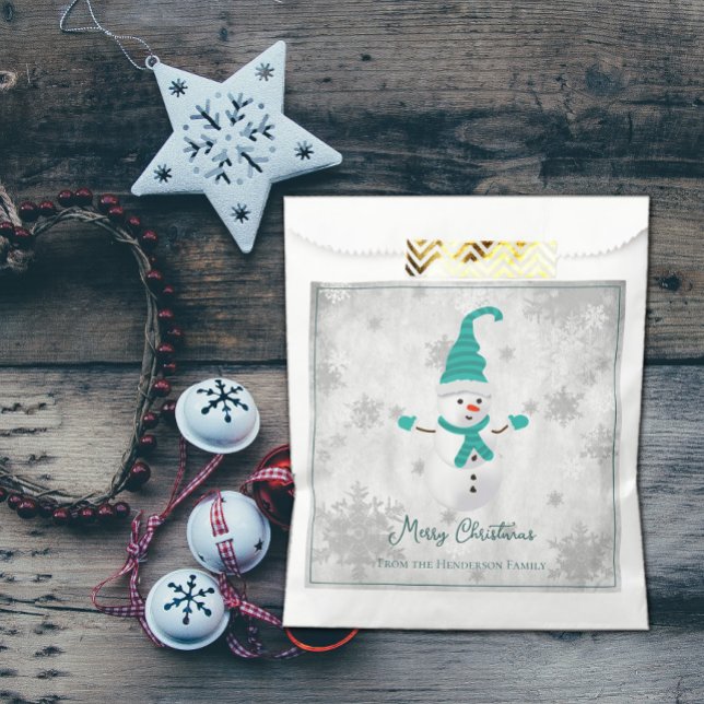 Sacolinha Teal Cute Snowman Favor Bag (Teal Cute Snowman Favor Bag)