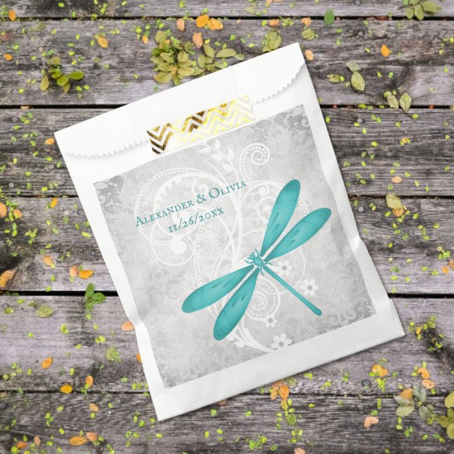 Sacolinha Teal Dragonfly Bolsas Favoráveis (Teal Dragonfly Wedding Favor Bags)