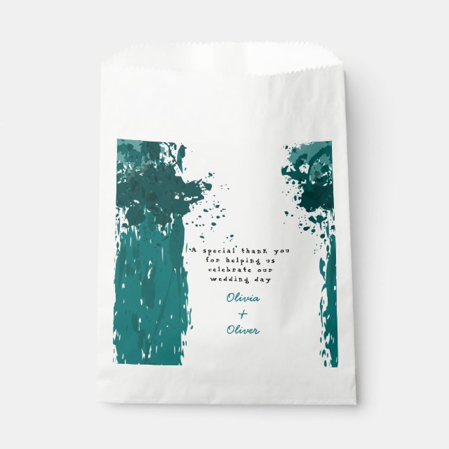 Sacolinha Teal Paint Splatter - Bag de Favor de Casamento (Frente)