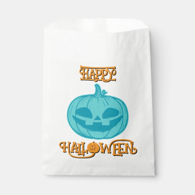 Sacolinha Teal Pumpkin Happy Halloween Favor Bag (Frente)