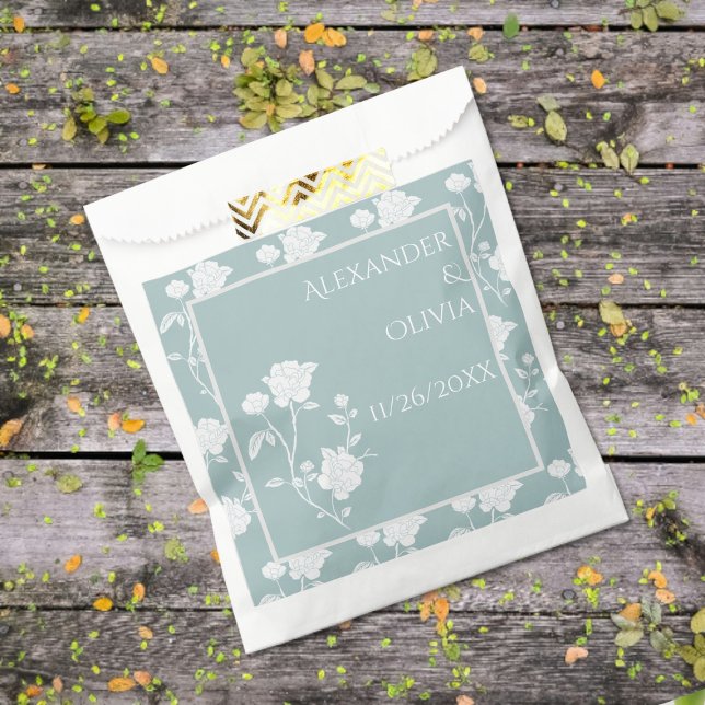 Sacolinha Teal Rosa Wedding Favor Bag (Teal Rose Wedding Favor Bags)