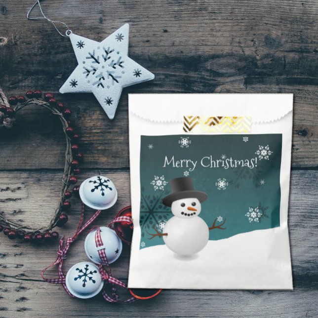 Sacolinha Teal Snowman Winter Scenery Christmas Favor Bolsas (Teal Snowman Winter Scenery Christmas Favor Bags)