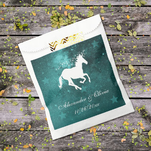Sacolinha Teal Unicorn Wedding Favor Bolsas