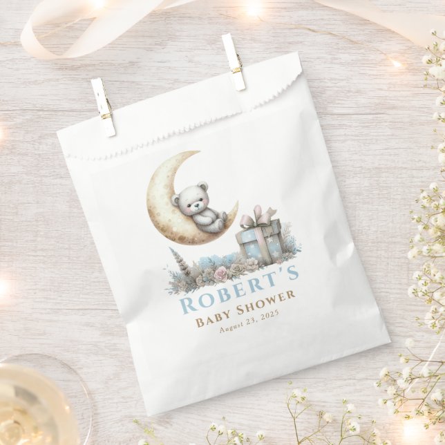 Sacolinha Teddy Blue Bear Boy Baby Shower (Cortado)