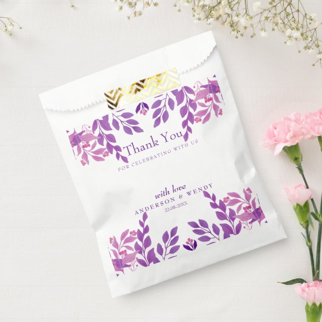 Sacolinha Tema de Casamento de Folhas Roxas (Selado)