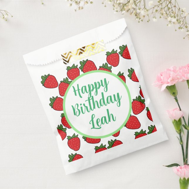 Sacolinha Tema de Festa de aniversário de Morango (Selado)