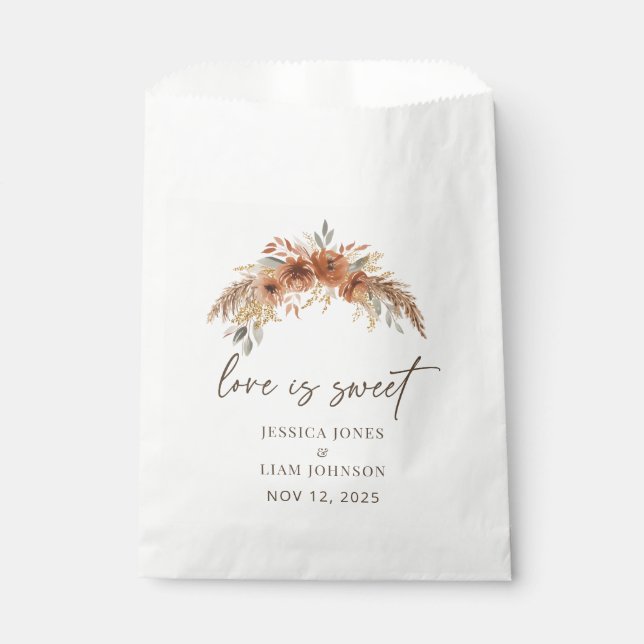 Sacolinha Terracotta Boho Fall Floral Weding Love é doce (Frente)