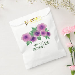 Sacolinha Texto Verde Cor de água Púrpura Rosas 16.º Anivers