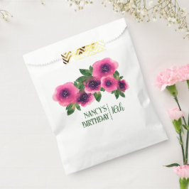 Sacolinha Texto Verde Rosas Rosa-d-água 16.º Aniversário