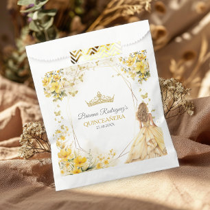Sacolinha Tiaro Floral Borboletas Dourado Amarelo Quinceañer