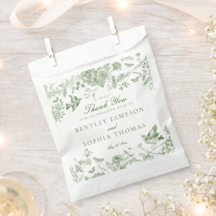 Sacolinha Toalha de Jouy Verde Vintage Flores para Casamento
