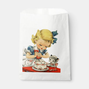 Sacolinha Trabalhos de arte retros do gato do bolo da menina