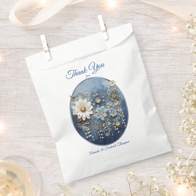 Sacolinha Trendy 3-D Blue Denim Impressão com Costume Jewelr (Cortado)