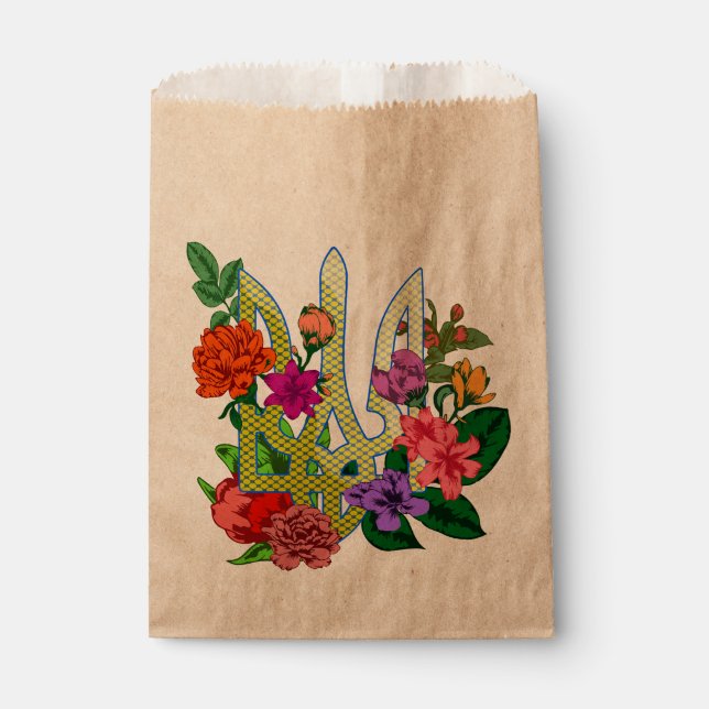 Sacolinha tridente tryzub da heráldica ucraniana flores flor (Frente)