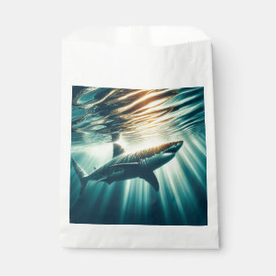 Sacolinha Tubarão no mar azul profundo e luz solar