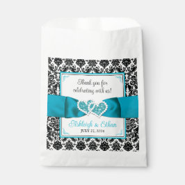 Sacolinha Turquesa, Black Damask Love Heart Casamento