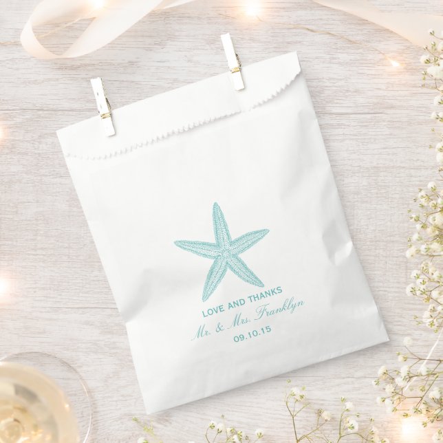 Sacolinha Turquoise Starfish Favor do Casamento de Praia Bag (Cortado)