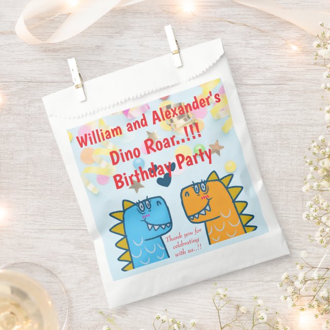Sacolinha Twins Dino Roar Festa de aniversário (Cortado)