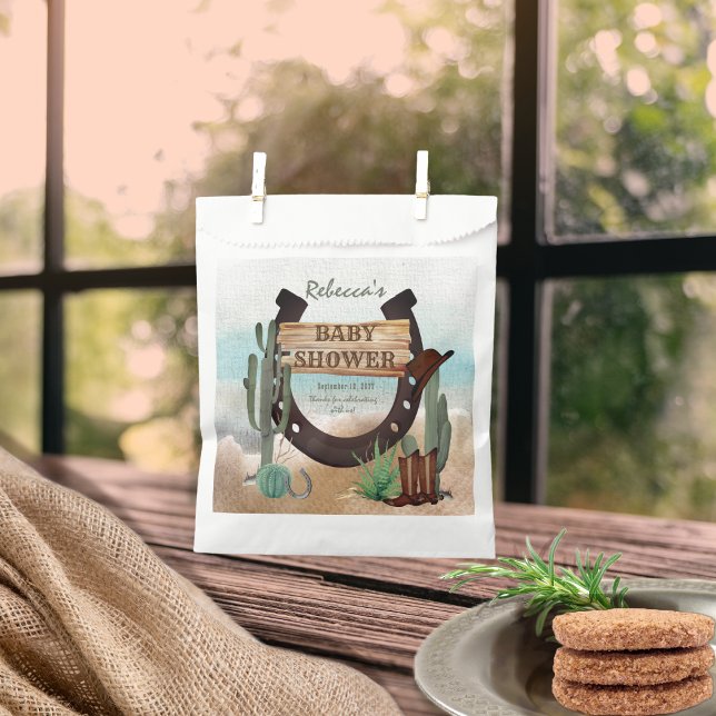 Sacolinha Um Chá de fraldas de Garoto Ocidental Pequeno (A Little Cowboy Rustic Western Horseshoe Boy Baby Shower Favor Bags)