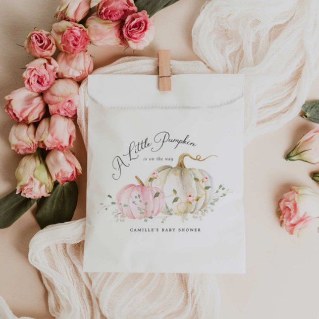 Sacolinha Um Chá de fraldas De Menina De Abóbora (Fall Pink Pumpkin Baby Girl Favor Bag)