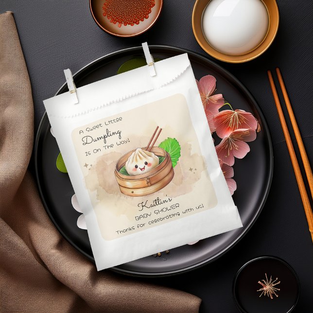 Sacolinha Um Chá de fraldas De Tema Kwai Doce ("A Sweet Little Dumpling Is On The Way!" Kwai Steamed Dumpling Baby Shower Favor Bags)