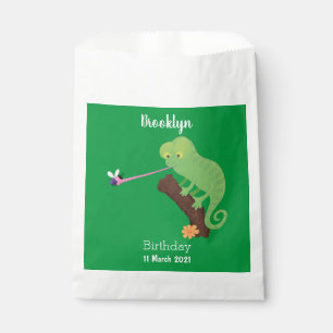 Sacolinha Um desenho animado verde-feliz chameleon lagarto