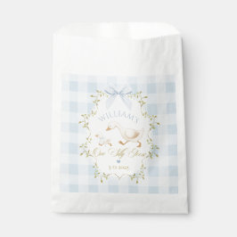 Sacolinha Um Ganso Bobo Azul Gingham Menino 1º Aniversário