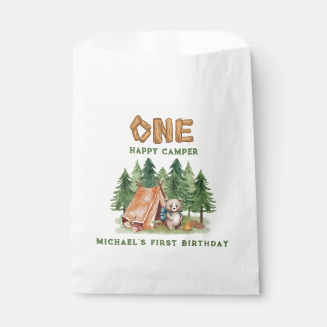 Sacolinha Um primeiro aniversario de Aquarela Feliz Camper W (Frente)