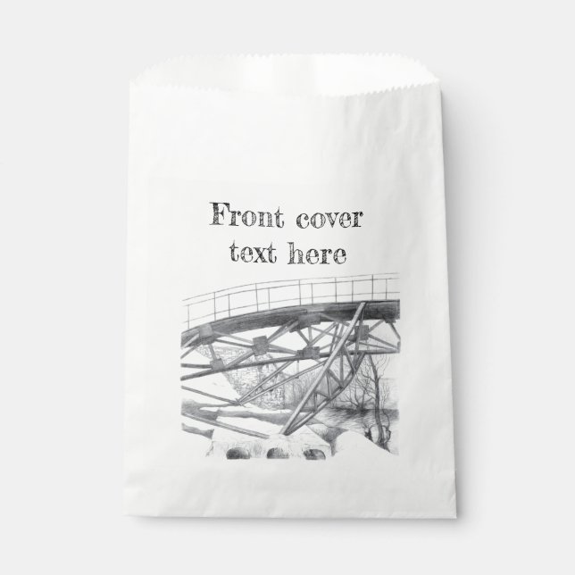 Sacolinha Uma ponte antiga. desenho do lápis. (Frente)