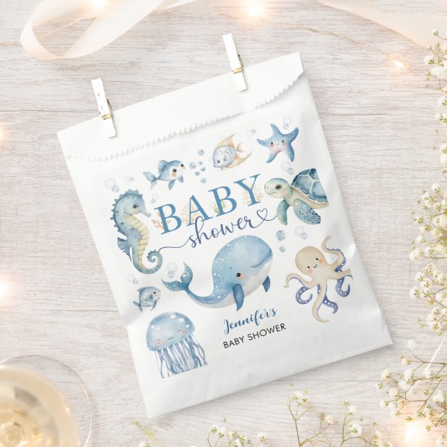 Sacolinha Under The Sea Baby Shower Boy Blue Ocean Animals (Cortado)