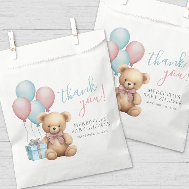 Sacolinha Ursinho de Balão Chá de Bebê (Balloon Teddy Bear Baby Shower Favor Bag)