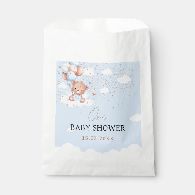 Sacolinha ursinho de pelúcia azul-claro-chá de fraldas (Frente)