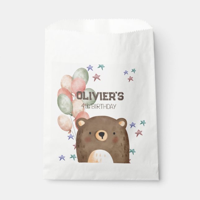 Sacolinha Urso aquoso com balões de aniversário Favor Bag (Frente)