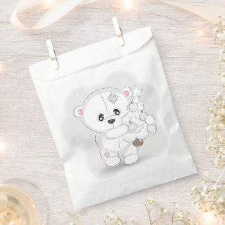 Sacolinha Urso Branco Fofo Segurando Árvore de Natal