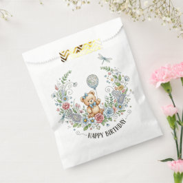 Sacolinha urso de aniversário floral boho